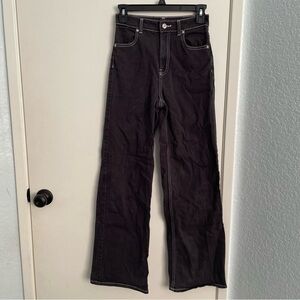 H&M Divided Black Contrast White Stitching Wide Leg High Rise Y2K Jeans Size 2